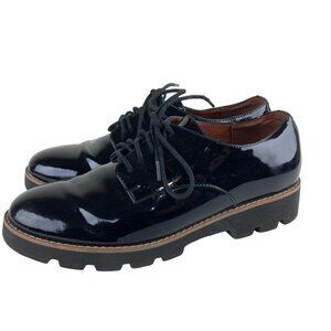 Vionic Womens Sz 6 Black Patent Leather Lace Up Oxford Shoe Arch Support Comfort